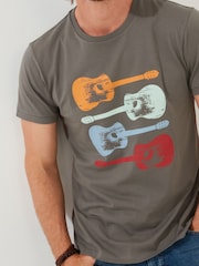 Joe Browns Grey 100% Cotton Retro Sketched Guitar Short Sleeve Graphic T-Shirt - Image 3 of 5