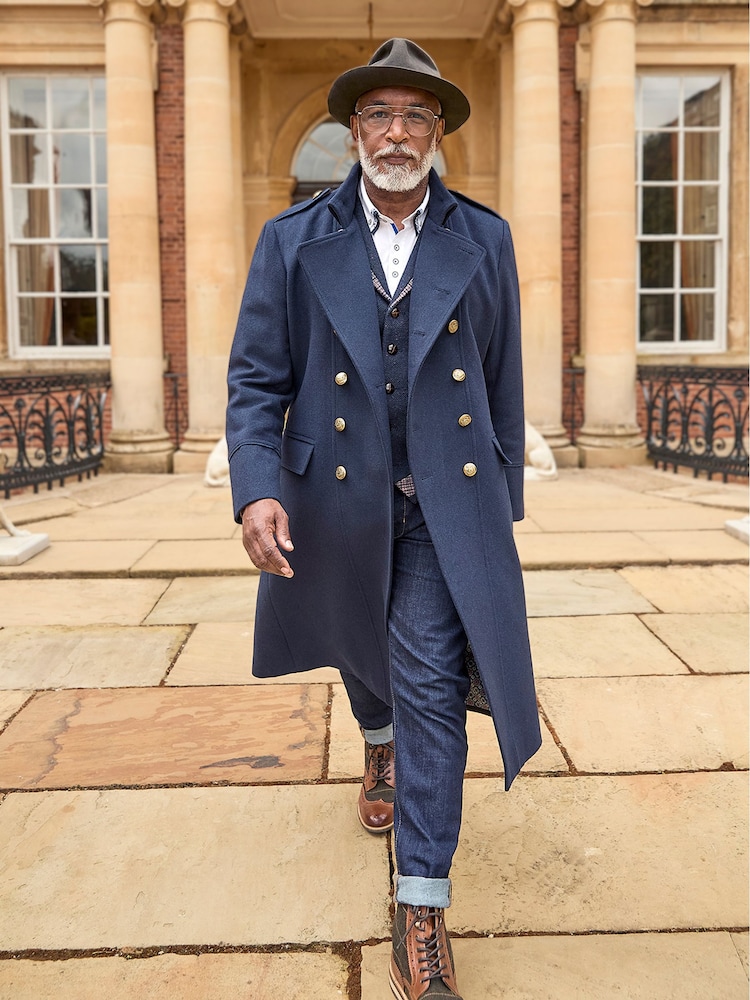 Joe Browns Blue Gold Detail Wool Blend Longline Military Coat - Image 1 of 10