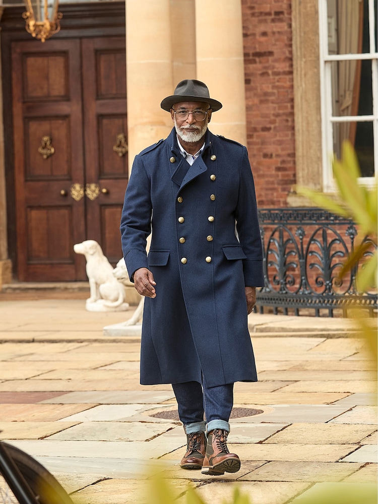 Joe Browns Blue Gold Detail Wool Blend Longline Military Coat - Image 3 of 10