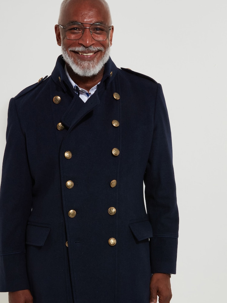 Joe Browns Blue Gold Detail Wool Blend Longline Military Coat - Image 4 of 10