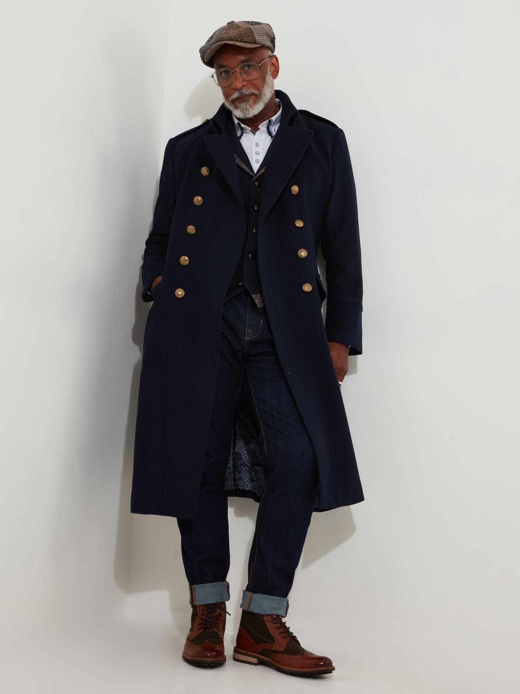 Joe Browns Blue Gold Detail Wool Blend Longline Military Coat