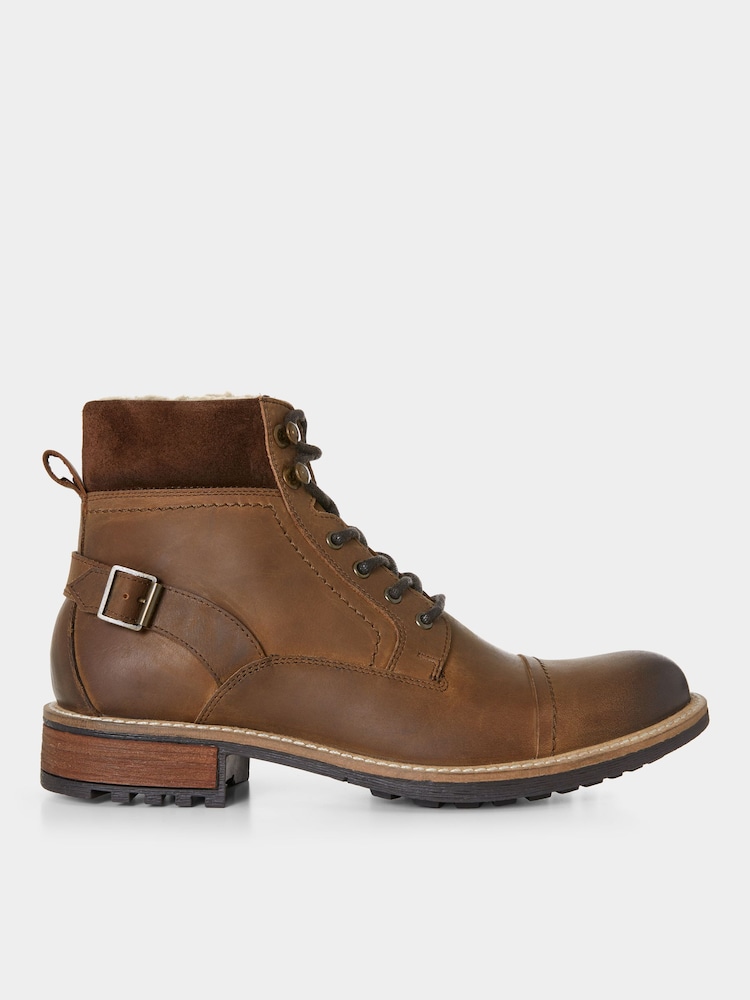 Joe Browns Brown Borg Lined Oiled Leather Aviator Boots - Image 1 of 7