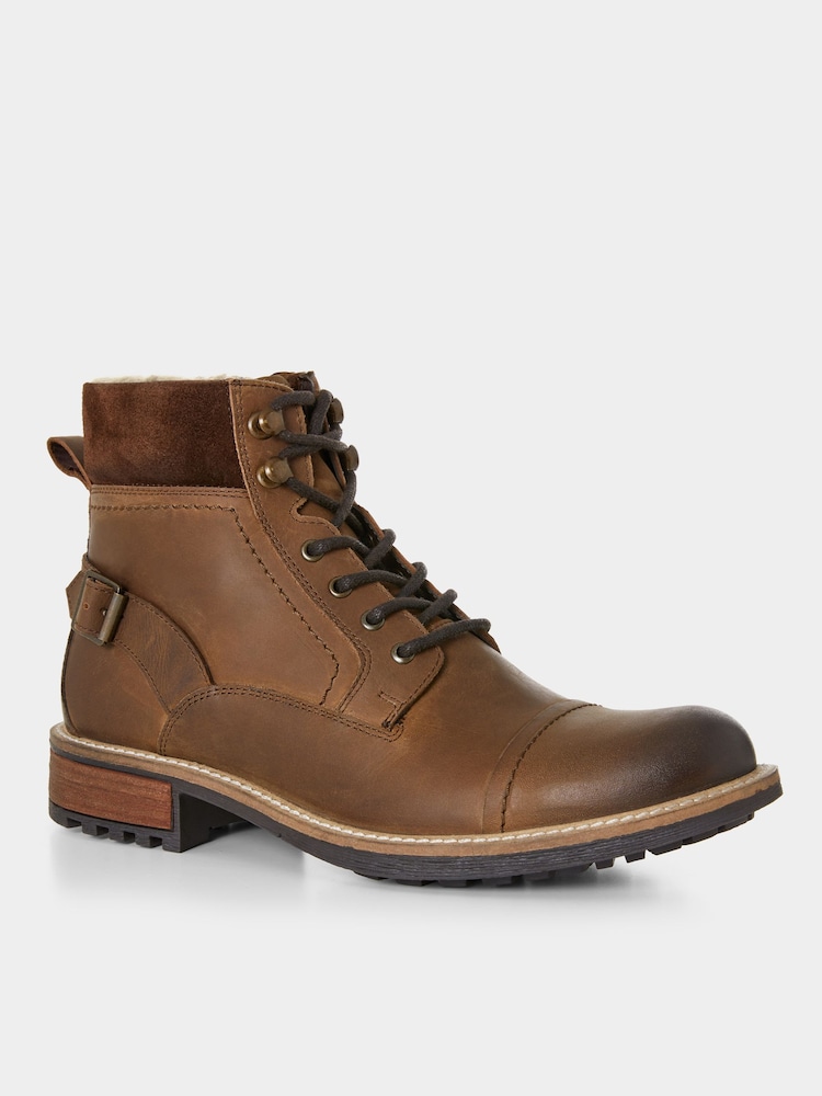 Joe Browns Brown Borg Lined Oiled Leather Aviator Boots - Image 2 of 7