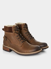 Joe Browns Brown Borg Lined Oiled Leather Aviator Boots - Image 3 of 7