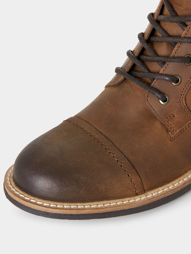 Joe Browns Brown Borg Lined Oiled Leather Aviator Boots - Image 4 of 7