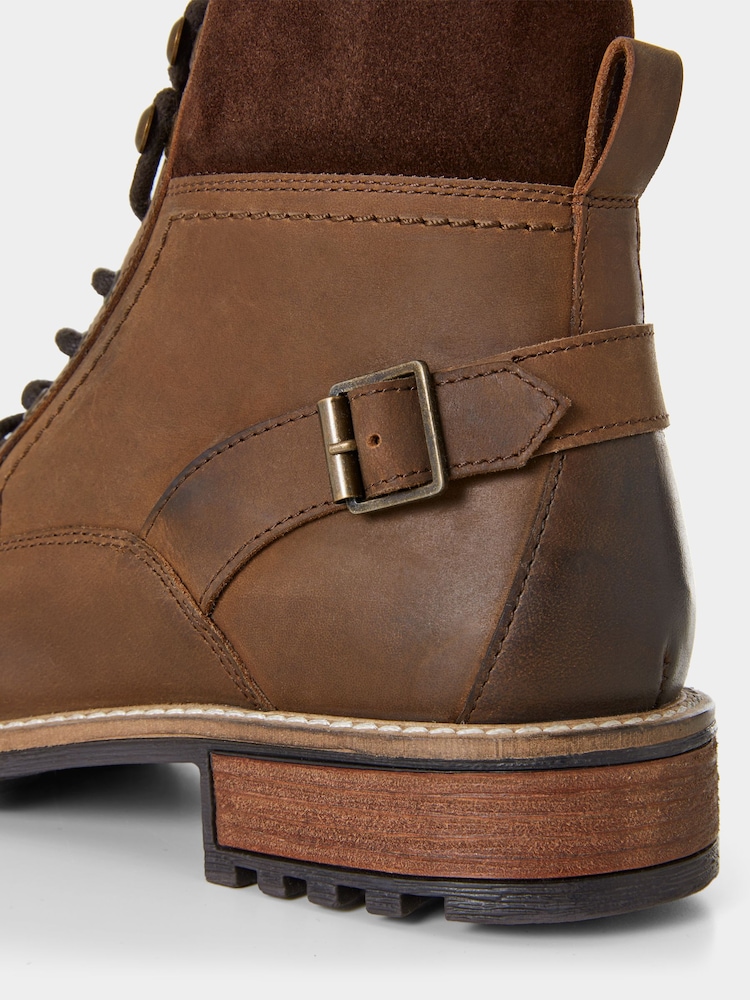 Joe Browns Brown Borg Lined Oiled Leather Aviator Boots - Image 5 of 7