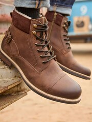 Joe Browns Brown Borg Lined Oiled Leather Aviator Boots - Image 7 of 7
