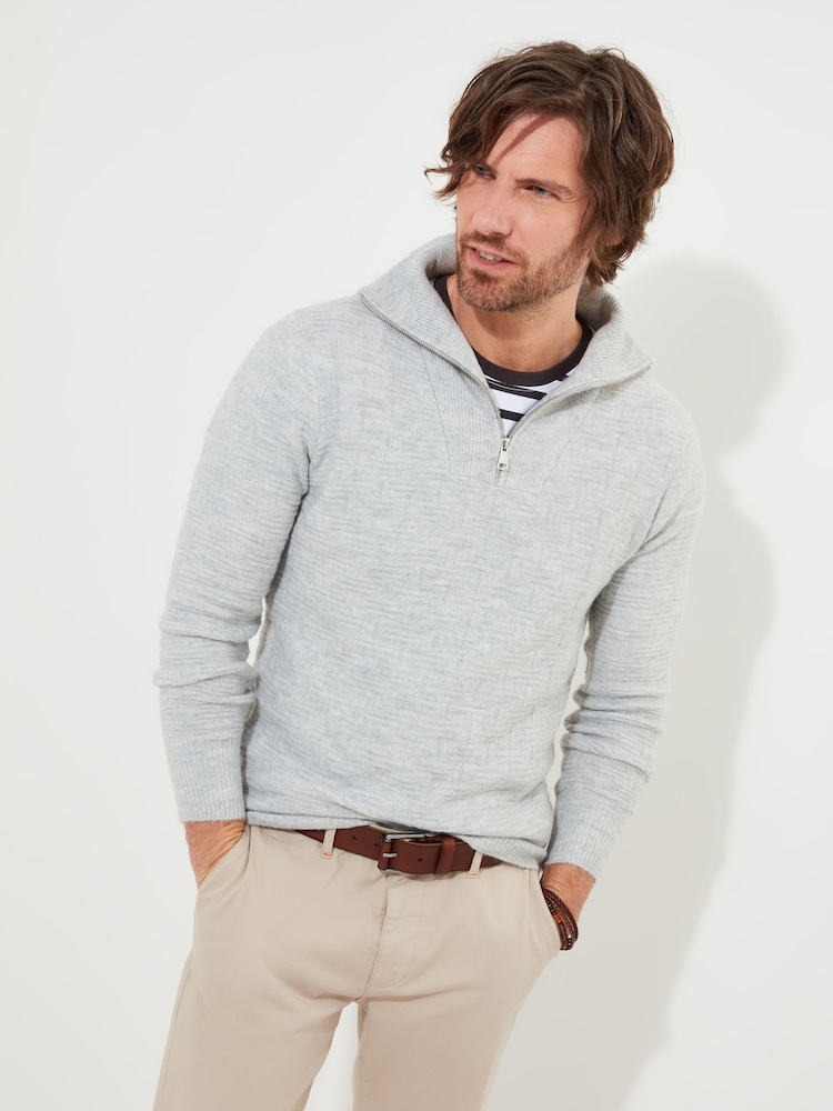 Joe Browns Grey Textured Knit Funnel Neck Quarter Zip Jumper - Image 1 of 6 Joe Browns Grey Textured Knit Funnel Neck Quarter Zip Jumper - Image 1 of 6