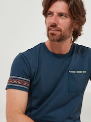 Joe Browns Blue Washed Aztec Style Trim Customised Short Sleeve T-Shirt - Image 2 of 5