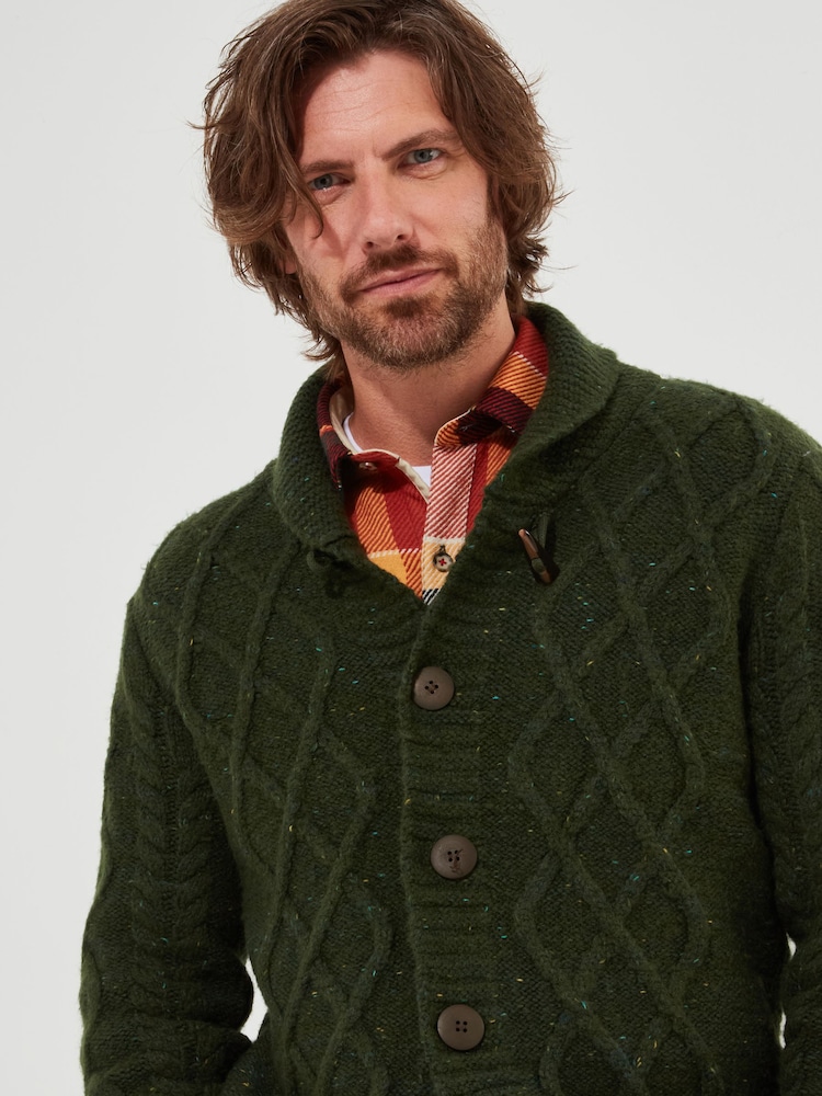 Joe Browns Green Cable Knit Shawl Neck Cardigan - Image 5 of 8