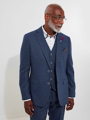Joe Browns Blue Regular Fit Navy Herringbone Wool Blend Blazer - Image 3 of 8