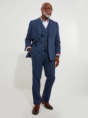 Joe Browns Blue Regular Fit Navy Herringbone Wool Blend Blazer - Image 4 of 8