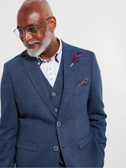 Joe Browns Blue Regular Fit Navy Herringbone Wool Blend Blazer - Image 6 of 8