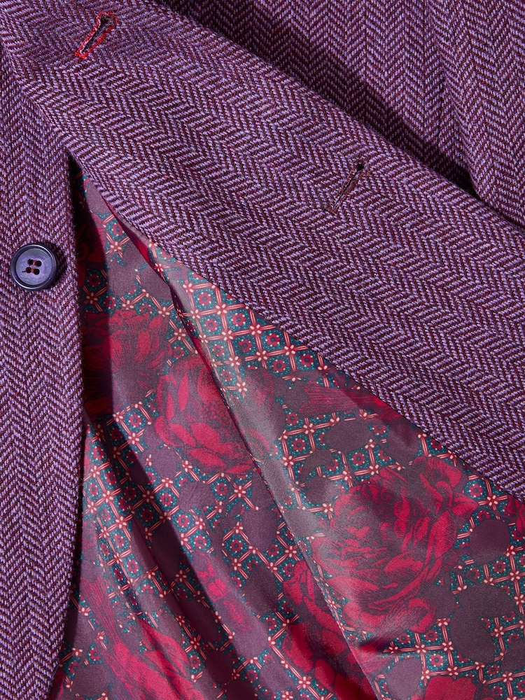 Joe Browns Purple Single Breasted Wool Blend Herringbone Regular Fit Blazer - Image 10 of 10