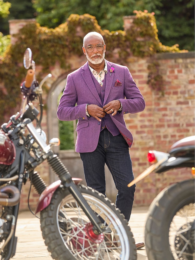 Joe Browns Purple Single Breasted Wool Blend Herringbone Regular Fit Blazer - Image 2 of 10