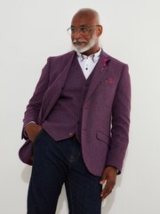 Joe Browns Purple Single Breasted Wool Blend Herringbone Regular Fit Blazer - Image 3 of 10