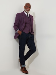 Joe Browns Purple Single Breasted Wool Blend Herringbone Regular Fit Blazer - Image 4 of 10