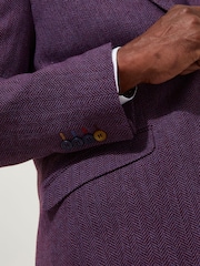 Joe Browns Purple Single Breasted Wool Blend Herringbone Regular Fit Blazer - Image 7 of 10