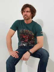 Joe Browns Green 100% Cotton Joes Bar Short Sleeve Washed Graphic T-Shirt - Image 1 of 6