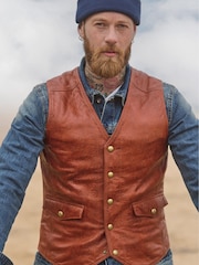 Joe Browns Red Vintage Floral Embossed Leather Waistcoat - Image 2 of 10