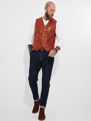 Joe Browns Red Vintage Floral Embossed Leather Waistcoat - Image 4 of 10