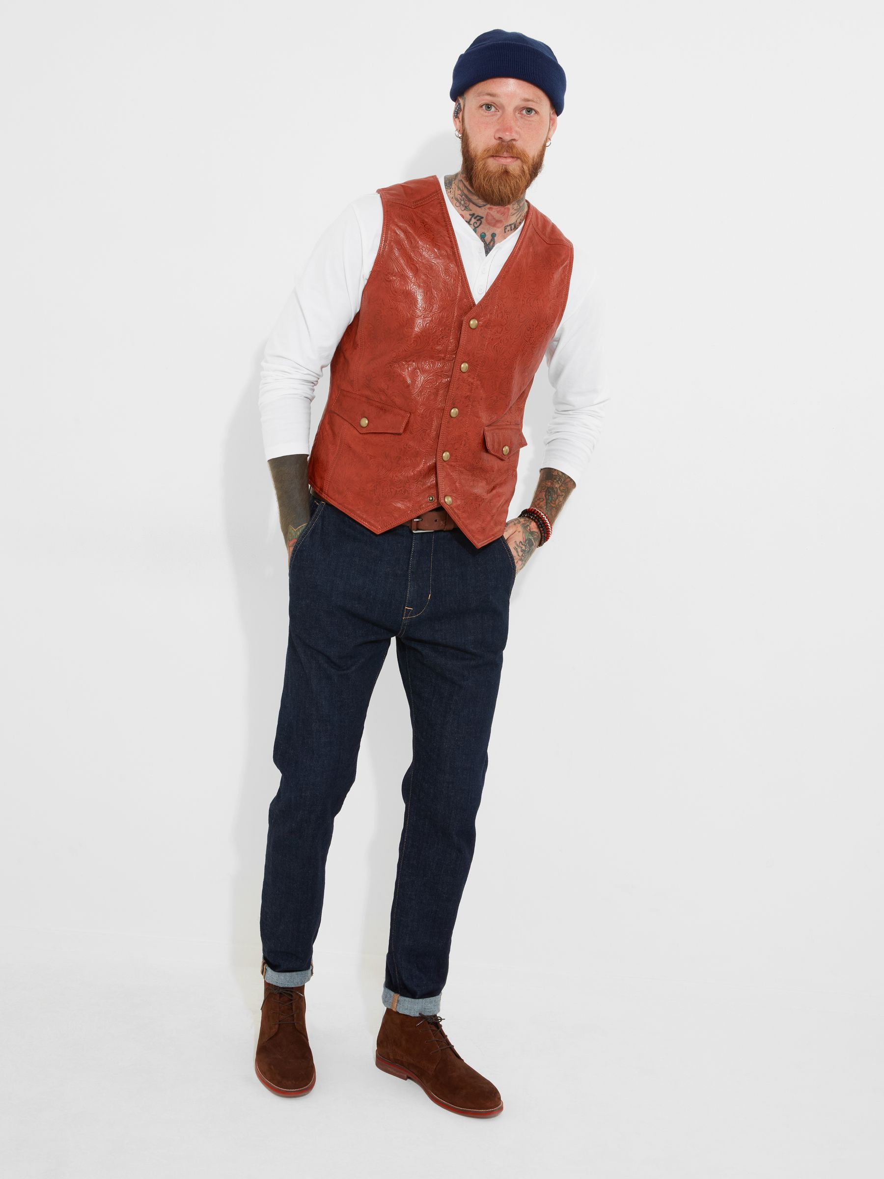 Buy Joe Browns Red Vintage Floral Embossed Leather Waistcoat from