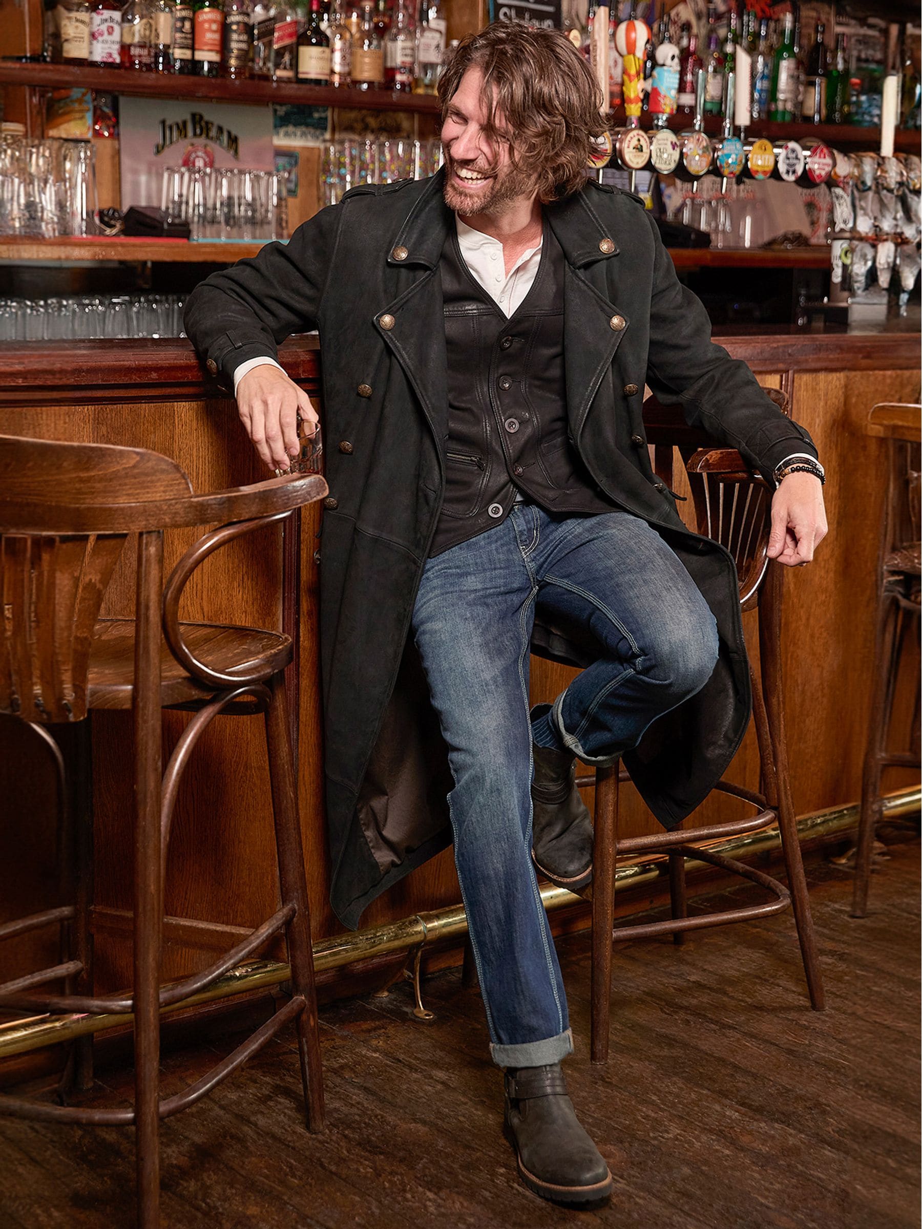 Buy Joe Browns Black Longline Nubuck Suede Double Breasted Military Coat from Next Oman