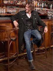 Joe Browns Black Longline Nubuck Suede Double Breasted Military Coat - Image 1 of 8