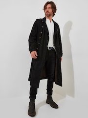 Joe Browns Black Longline Nubuck Suede Double Breasted Military Coat - Image 3 of 8