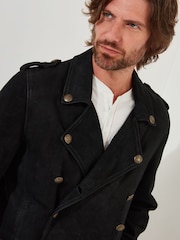 Joe Browns Black Longline Nubuck Suede Double Breasted Military Coat - Image 6 of 8