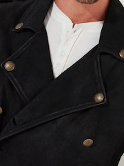 Joe Browns Black Longline Nubuck Suede Double Breasted Military Coat - Image 7 of 8