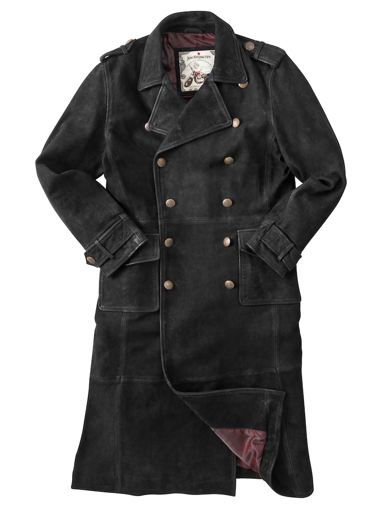 Joe Browns Black Longline Nubuck Suede Double Breasted Military Coat - Image 8 of 8