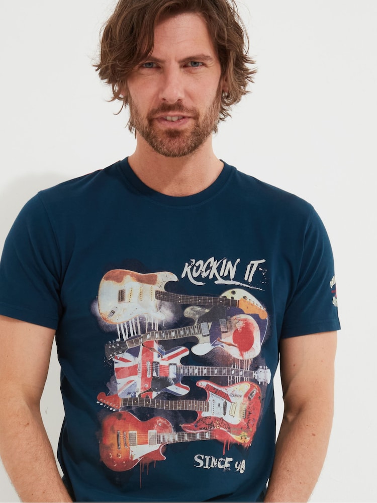 Joe Browns Blue Union Jack Guitar Short Sleeve Graphic T-Shirt - Image 1 of 6