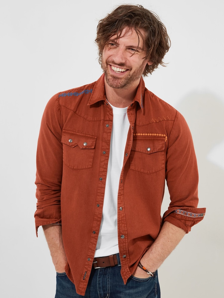 Joe Browns Orange Rust Customised Hand-Stitched Long Sleeve 100% Cotton Shirt - Image 1 of 9
