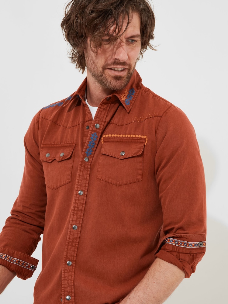 Joe Browns Orange Rust Customised Hand-Stitched Long Sleeve 100% Cotton Shirt - Image 2 of 9