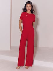 Lipsy Red Petite Short Sleeve Splice Jumpsuit - Image 1 of 5