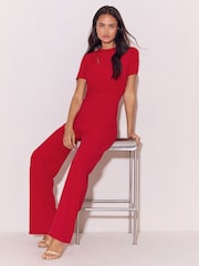 Lipsy Red Petite Short Sleeve Splice Jumpsuit - Image 2 of 5