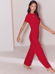 Lipsy Red Petite Short Sleeve Splice Jumpsuit - Image 4 of 5