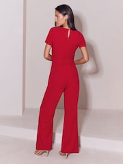 Lipsy Red Petite Short Sleeve Splice Jumpsuit - Image 5 of 5