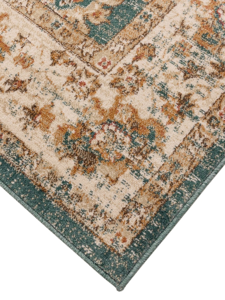 THE RUG EDIT Teal Cream Raja Border Rug - Image 2 of 6 THE RUG EDIT Teal Cream Raja Border Rug - Image 2 of 6