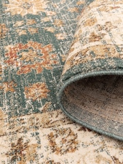 THE RUG EDIT Teal Cream Raja Border Rug - Image 4 of 6