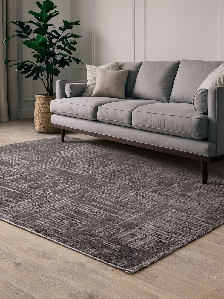 THE RUG EDIT Charcoal Axel Crosshatch Rug - Image 1 of 9 THE RUG EDIT Charcoal Axel Crosshatch Rug - Image 1 of 9