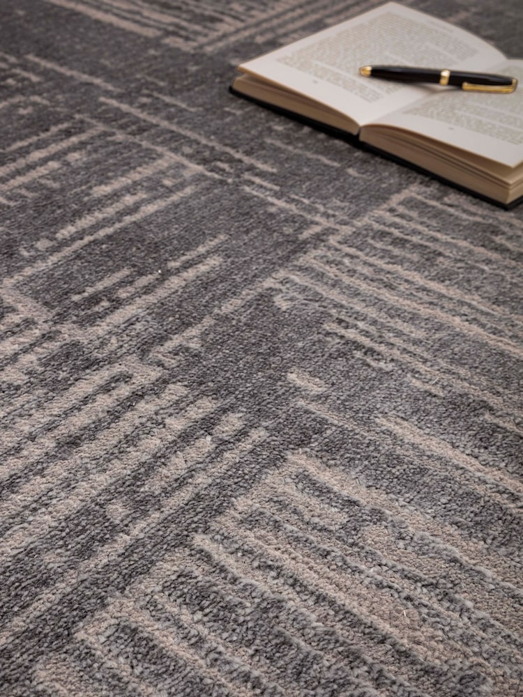 THE RUG EDIT Charcoal Axel Crosshatch Rug - Image 2 of 9 THE RUG EDIT Charcoal Axel Crosshatch Rug - Image 2 of 9