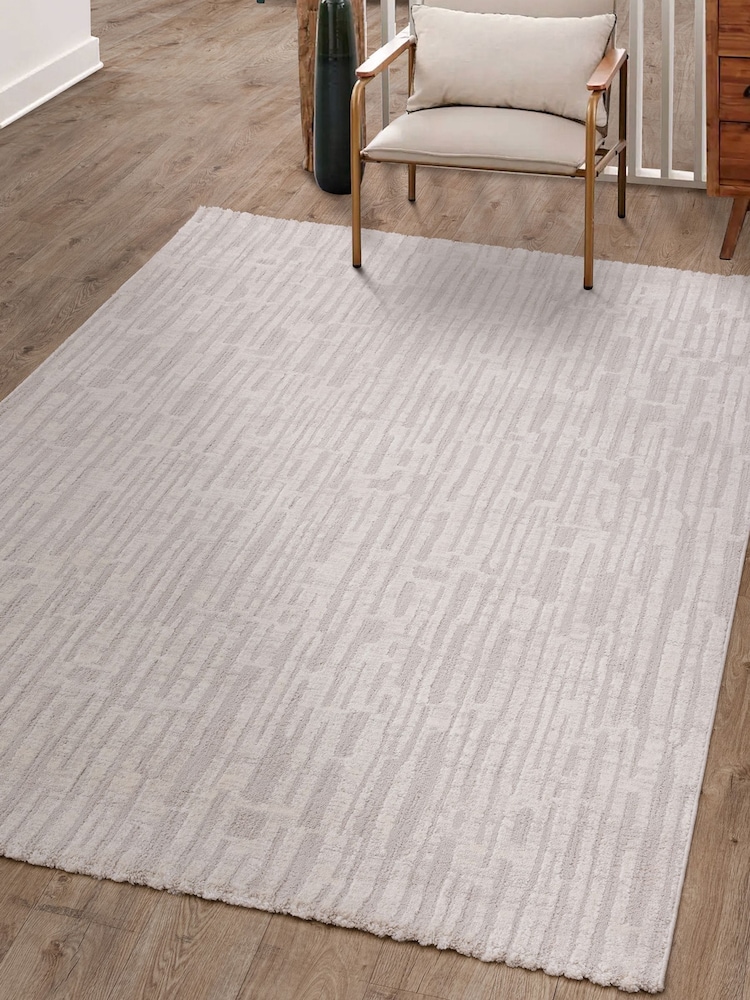 THE RUG EDIT Soft Grey Axel Textured Stripe Rug - Image 1 of 9