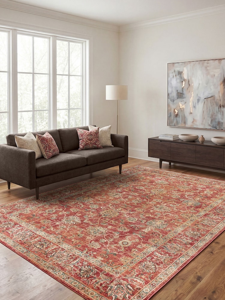 THE RUG EDIT Red Raja Border Rug - Image 1 of 6 THE RUG EDIT Red Raja Border Rug - Image 1 of 6