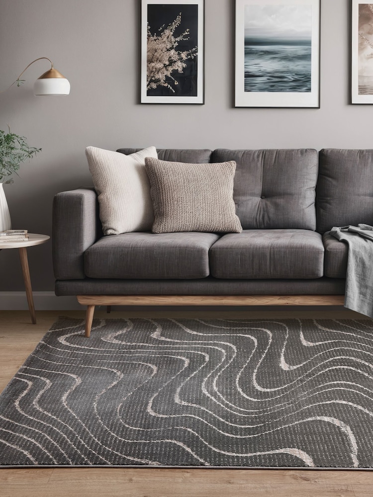 THE RUG EDIT Charcoal Axel Wave Rug - Image 1 of 8 THE RUG EDIT Charcoal Axel Wave Rug - Image 1 of 8