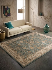 THE RUG EDIT Teal Cream Raja Border Rug - Image 1 of 9