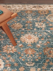 THE RUG EDIT Teal Cream Raja Border Rug - Image 2 of 9