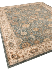 THE RUG EDIT Teal Cream Raja Border Rug - Image 5 of 9
