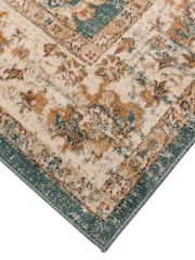 THE RUG EDIT Teal Cream Raja Border Rug - Image 6 of 9